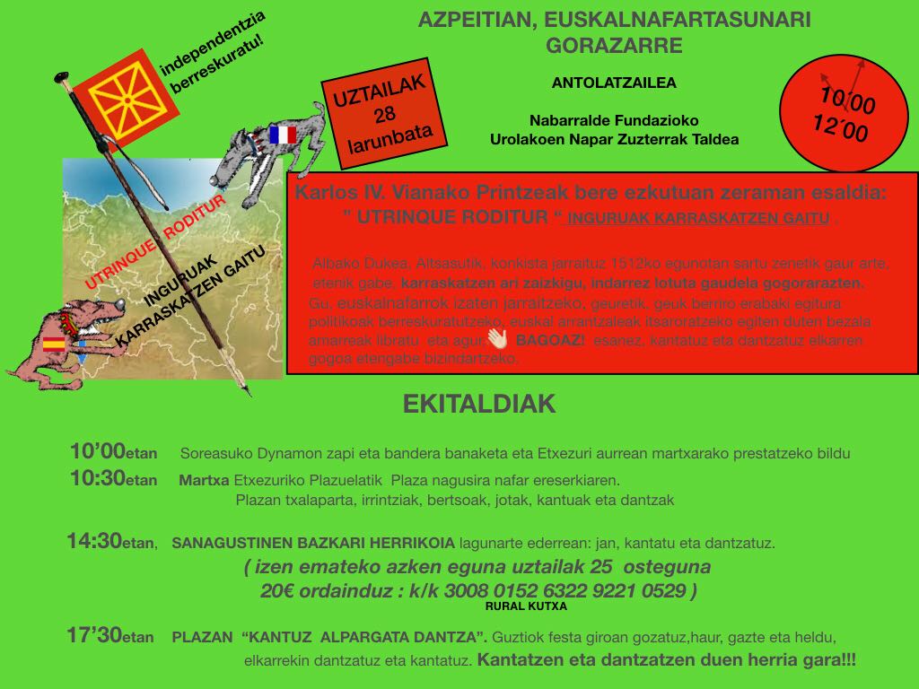 Azpeitian, Euskal Nafartasunari gorazarre Azpeitian, Euskal Nafartasunari gorazarre