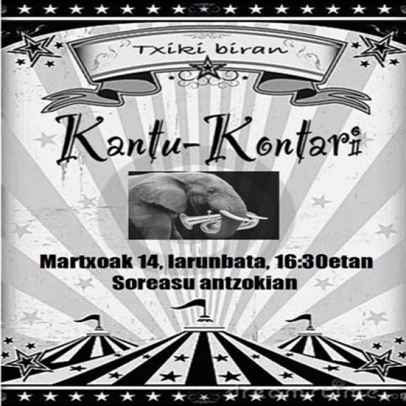 Txiki biranen baitan 'Kantu kontari' ipuin musikatuen saioa izango da zapatuan Txiki biranen baitan 'Kantu kontari' ipuin musikatuen saioa izango da zapatuan