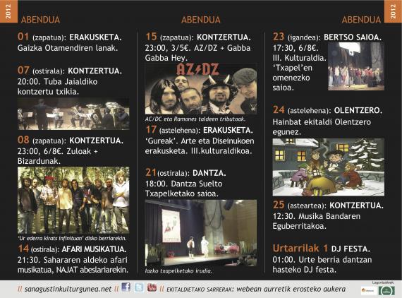 Abenduan Sanagustin kulturgunean izango diren ekitaldiak Abenduan Sanagustin kulturgunean izango diren ekitaldiak